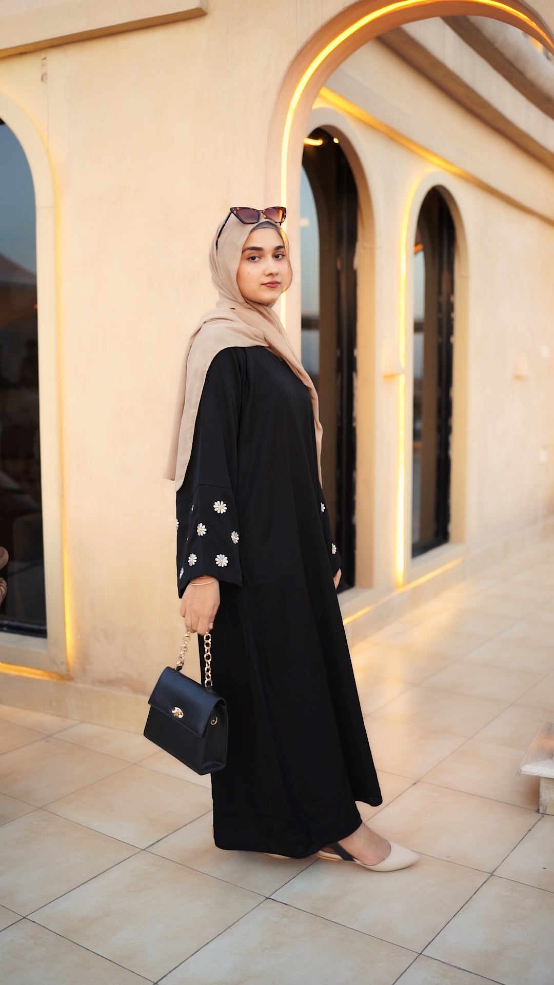 Embellished Sleeves Abaya - BLACK (FREE HIJAB)