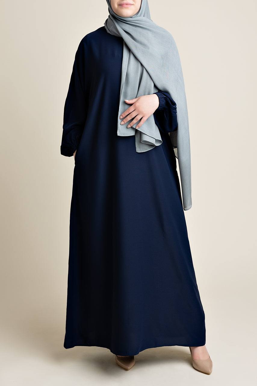 Scarf Hijab With Navy Blue Dress Classic Everyday Abaya NAVY (FREE