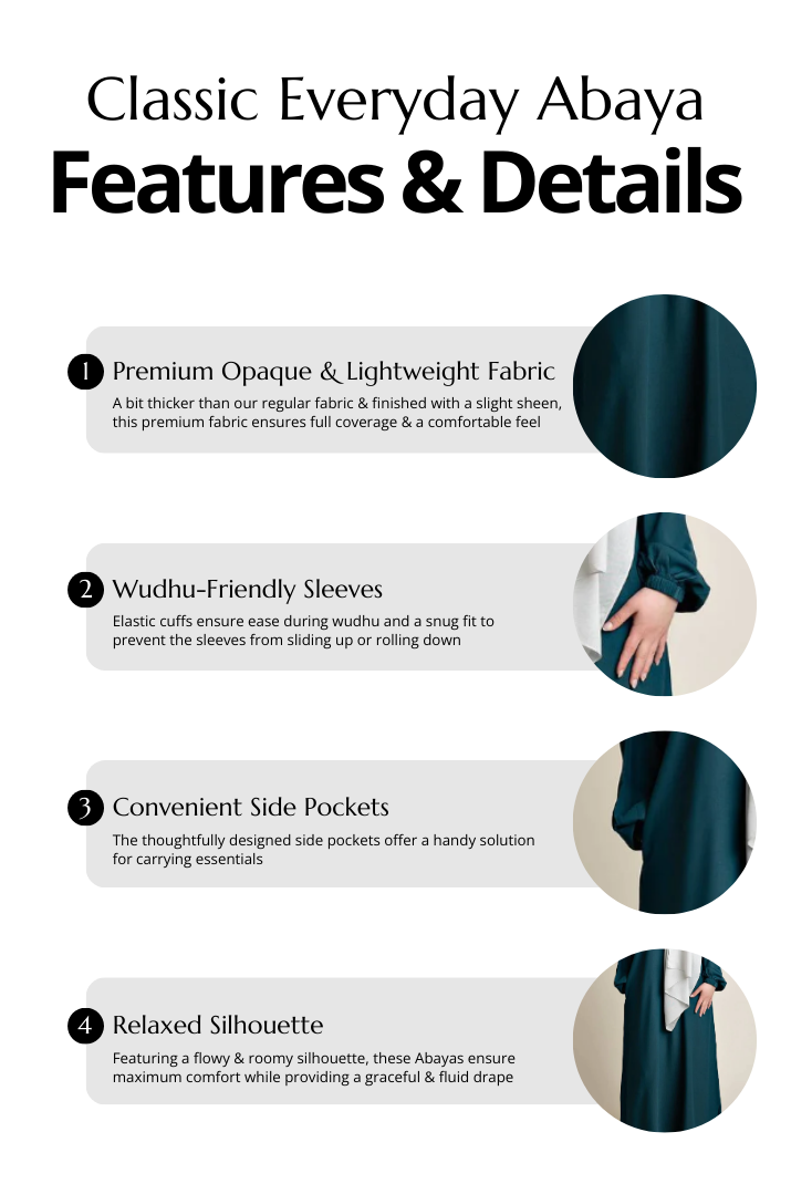 Classic Everyday Abaya - TEAL (FREE HIJAB)