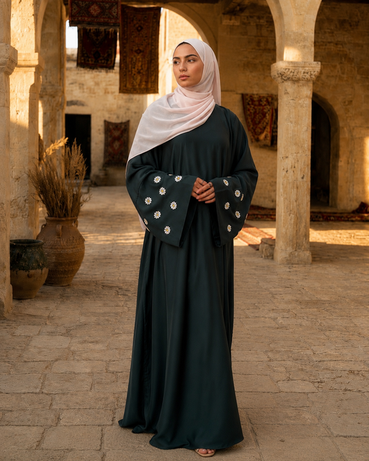 Embellished Sleeves Abaya - GREEN