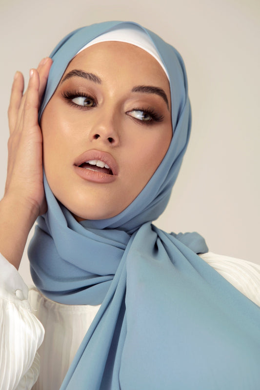 Premium Georgette Hijab  - Coral Blue